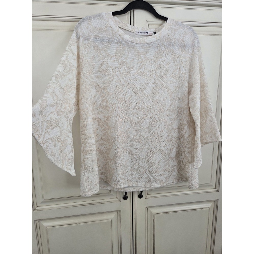 Origami Textured Floral Leaves Design Top Bell Sleeves‎ Women's S Romantic Fairy